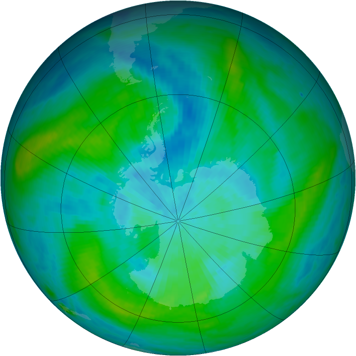 Antarctic ozone map for 03 March 1982